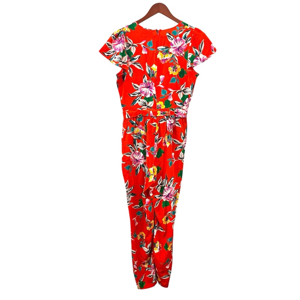 Yumi Kim 100% Silk Red Floral Jumpsuit S Vacation Vibrant Tropical Chic - Picture 3 of 12